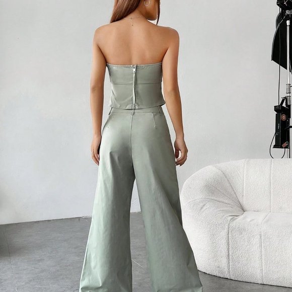 Grey Casual womens Solid Tube Top & Pants - Picture 2 of 5